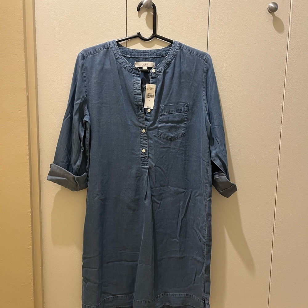 LOFT Light Blue Denim Shirt Dress NWT